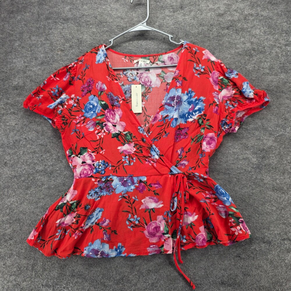 Mi Ami Francescas Blouse Womens Medium V Neck Red Floral